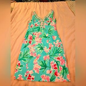 Lilly Pulitzer Pink and Green Chemise with Tropical Print Size 0 NWT